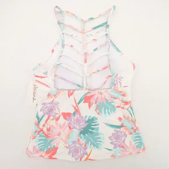 Raisins St. Croix Tankini Top Floral White Pink High Neck Ladder Back Small NWT - Picture 13 of 13